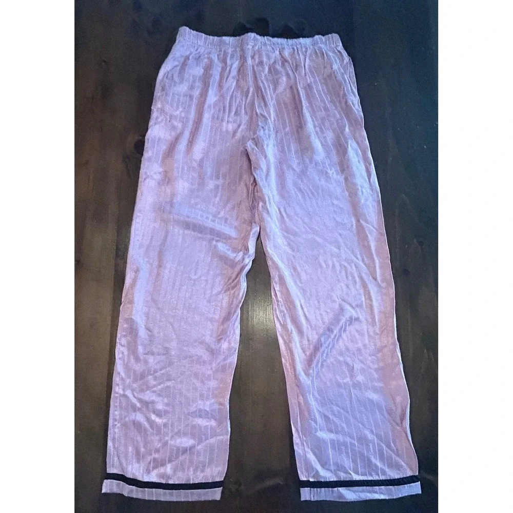 Victoria's Secret Pajama Matching Set Lg Pink Satin Striped Button Up Barbiecore